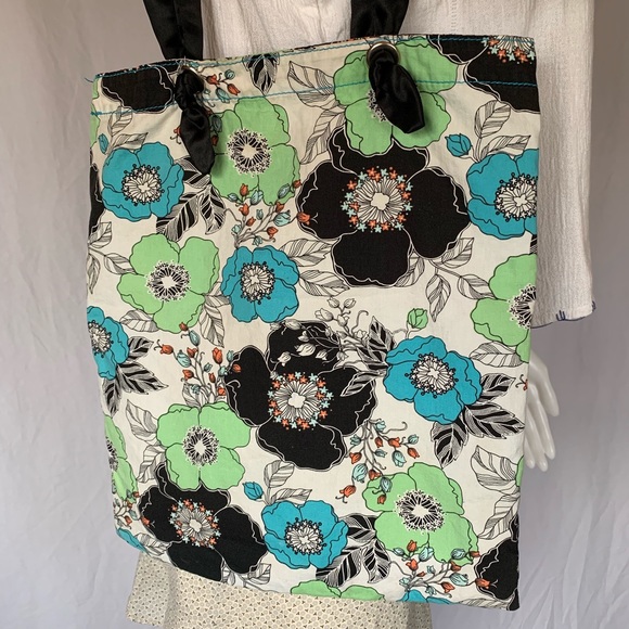 🚮 Old navy floral tote bag poppies ribbon handles - Picture 3 of 8